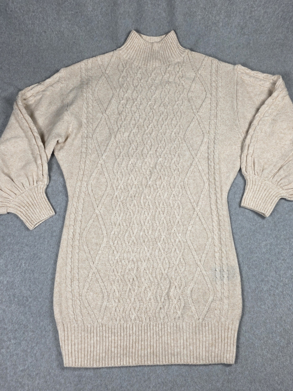 H&M Cream Cable Knit Turtleneck Sweater Dress